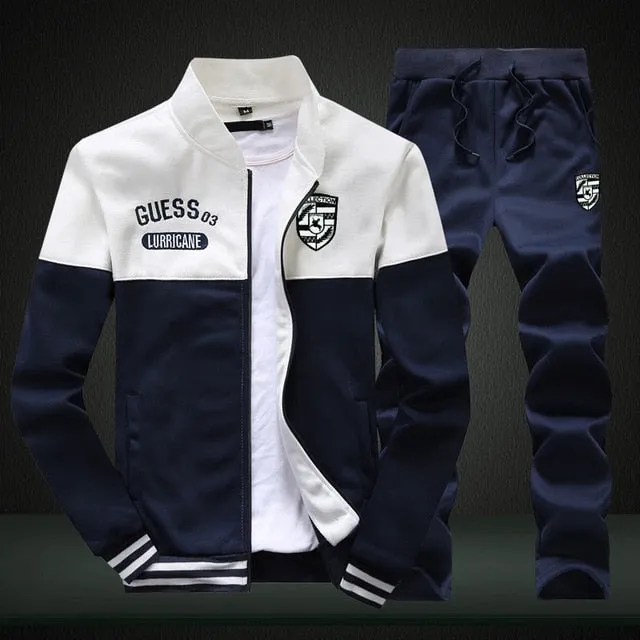 2020 New Men Sets Fashion Sporting Suit Brand Patchwork Zipper Sweatshirt  Sweatpants Mens Clothing 2 Pieces Sets Slim Tracksuit