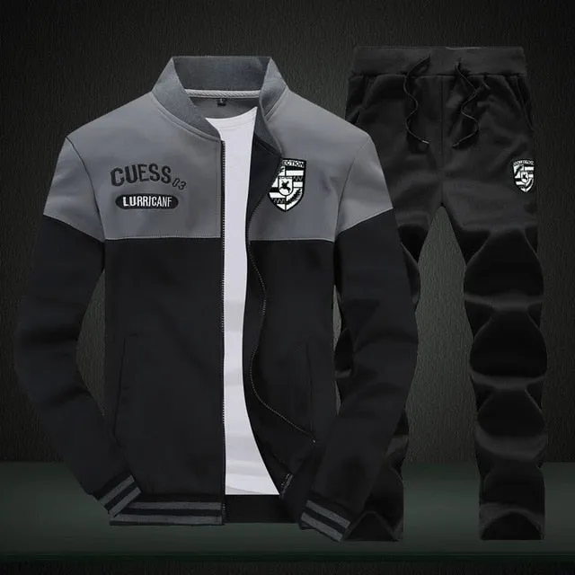 2020 New Men Sets Fashion Sporting Suit Brand Patchwork Zipper Sweatshirt  Sweatpants Mens Clothing 2 Pieces Sets Slim Tracksuit