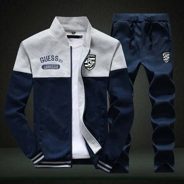 2020 New Men Sets Fashion Sporting Suit Brand Patchwork Zipper Sweatshirt  Sweatpants Mens Clothing 2 Pieces Sets Slim Tracksuit