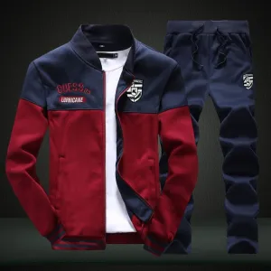 2020 New Men Sets Fashion Sporting Suit Brand Patchwork Zipper Sweatshirt  Sweatpants Mens Clothing 2 Pieces Sets Slim Tracksuit