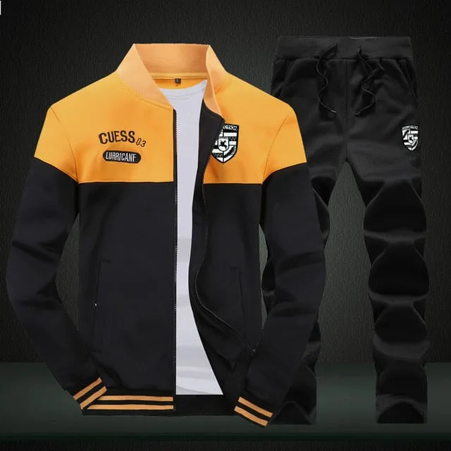 2020 New Men Sets Fashion Sporting Suit Brand Patchwork Zipper Sweatshirt  Sweatpants Mens Clothing 2 Pieces Sets Slim Tracksuit
