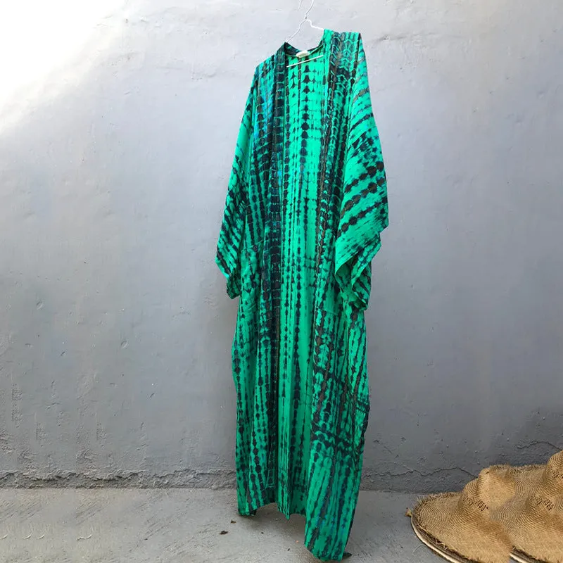 2021 New Boho Print Front Open Long Kimono Sexy Summer Beach Wear Cardigan Robe Tunic