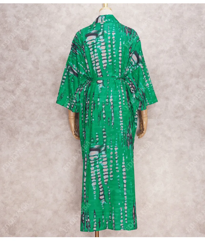 2021 New Boho Print Front Open Long Kimono Sexy Summer Beach Wear Cardigan Robe Tunic