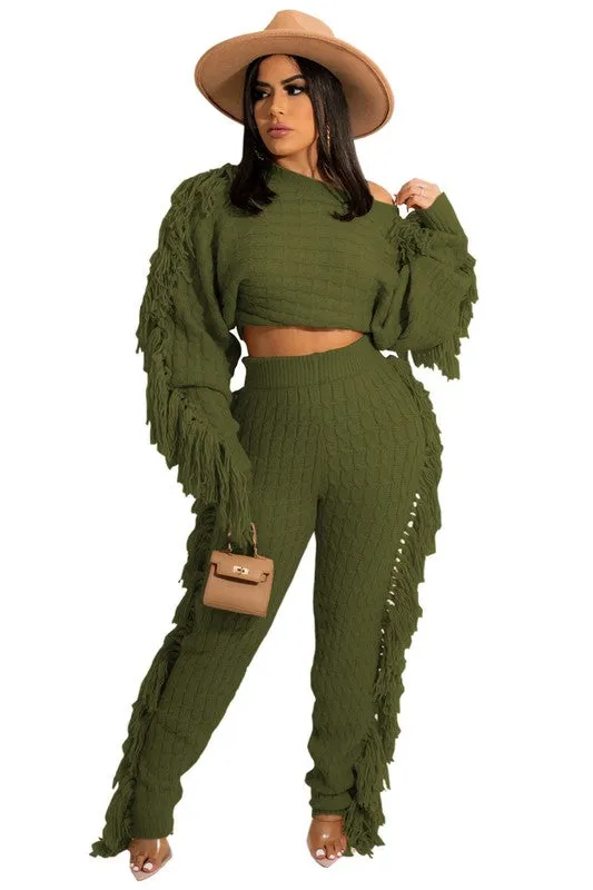 2PC  COW GIRL SWEATER PANTS SET