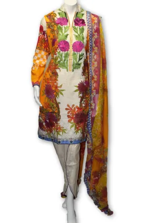 A01 Pakistani Indian Fine Design 3 Pcs Embroidered  Lawn Suit