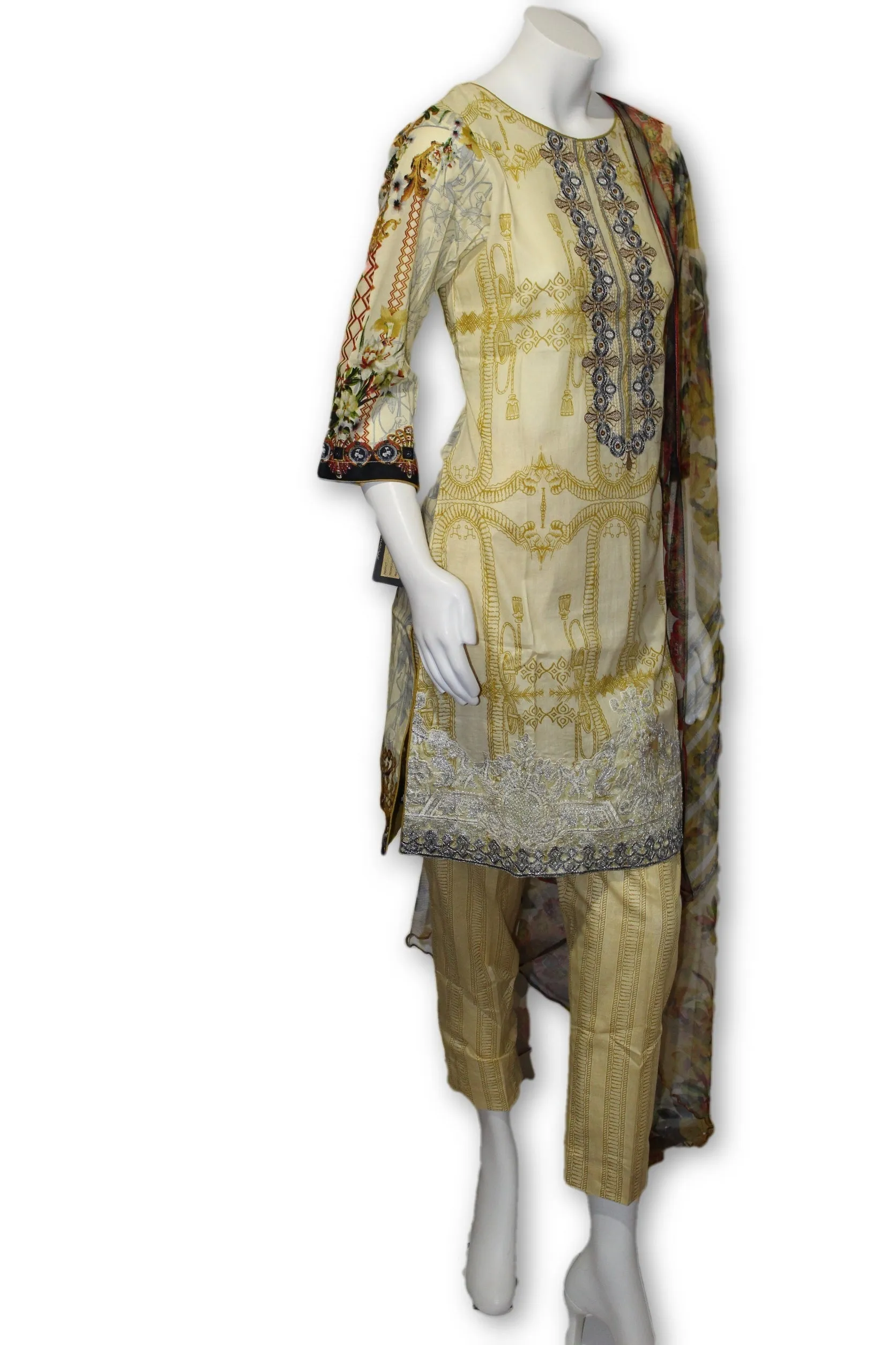 A03 Pakistani Indian Fine Design 3 Pcs Embroidered  Lawn Suit