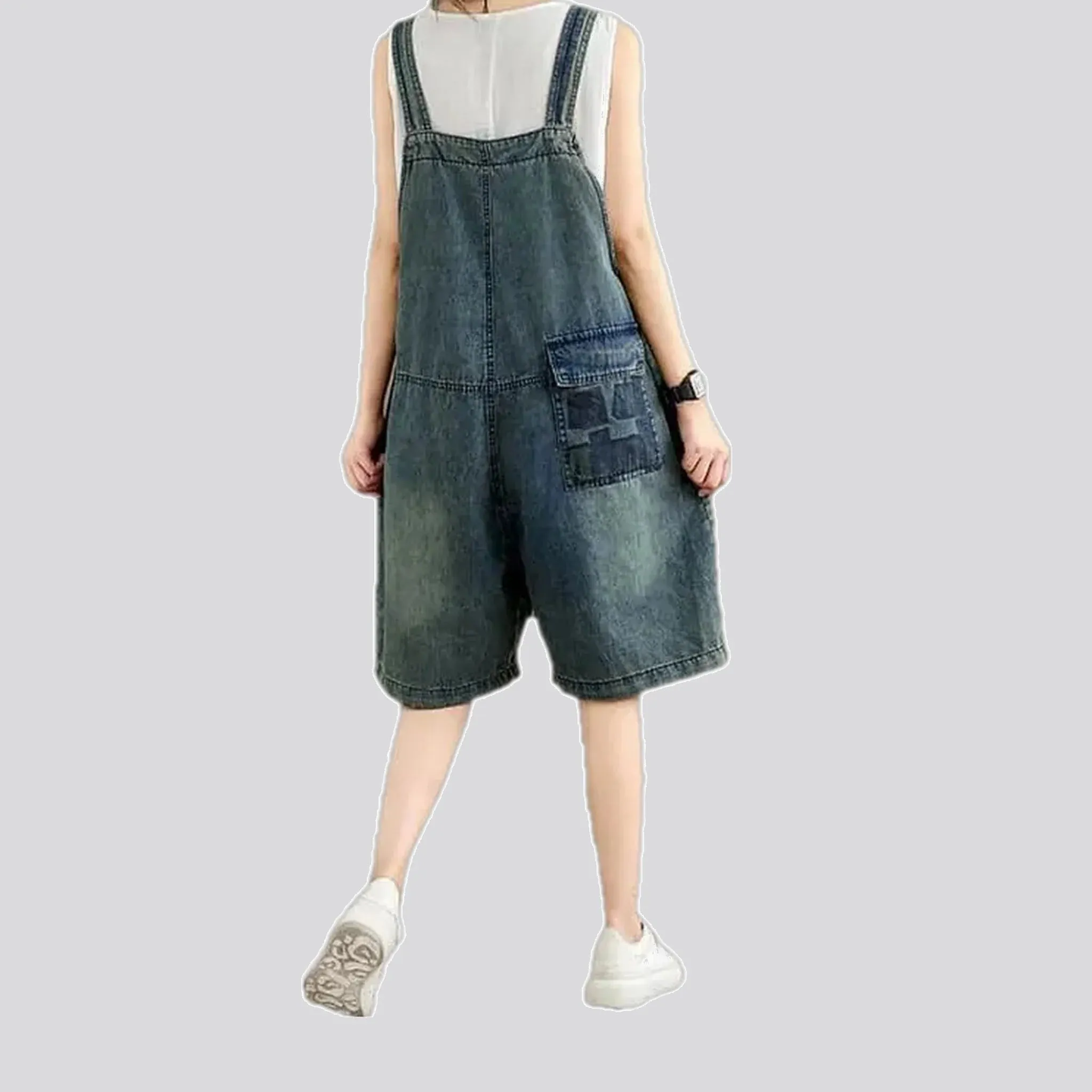 Abraded fashion baggy 90s women's jeans overall