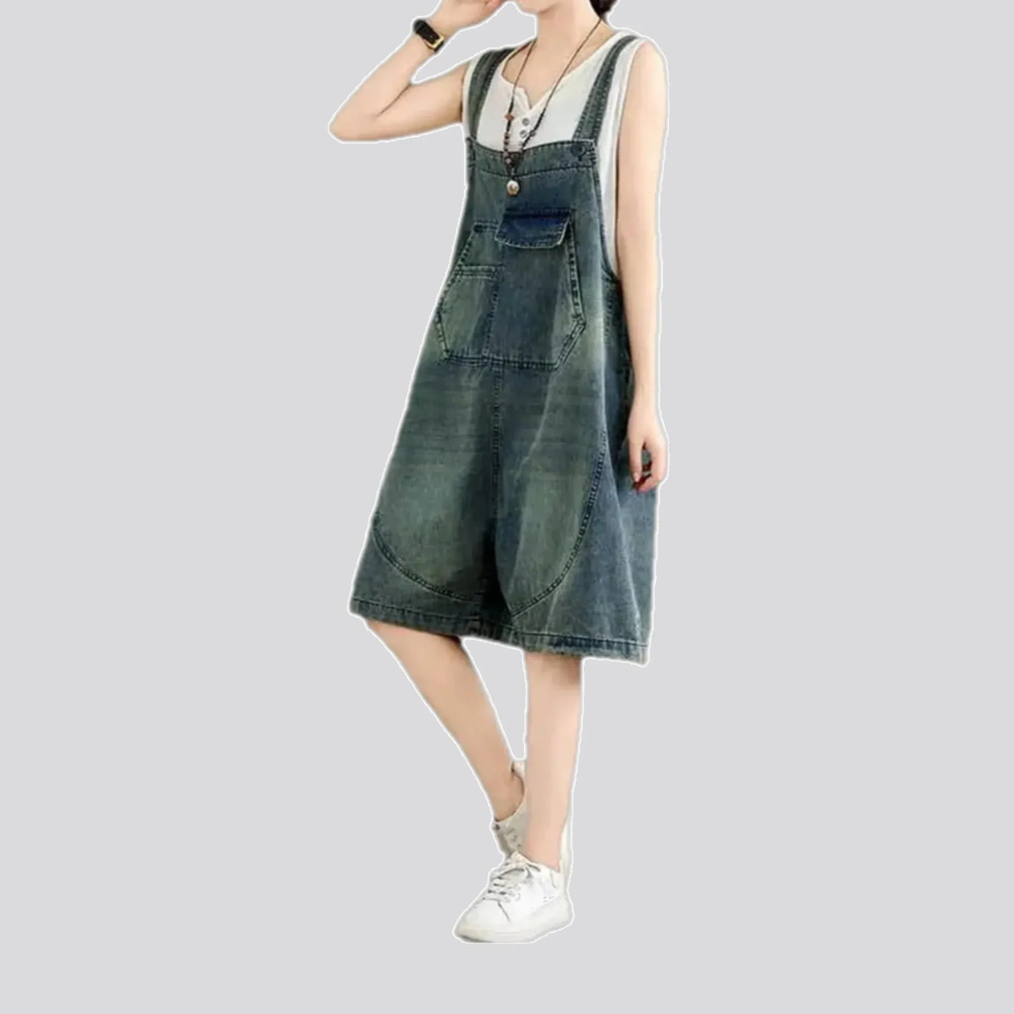 Abraded fashion baggy 90s women's jeans overall