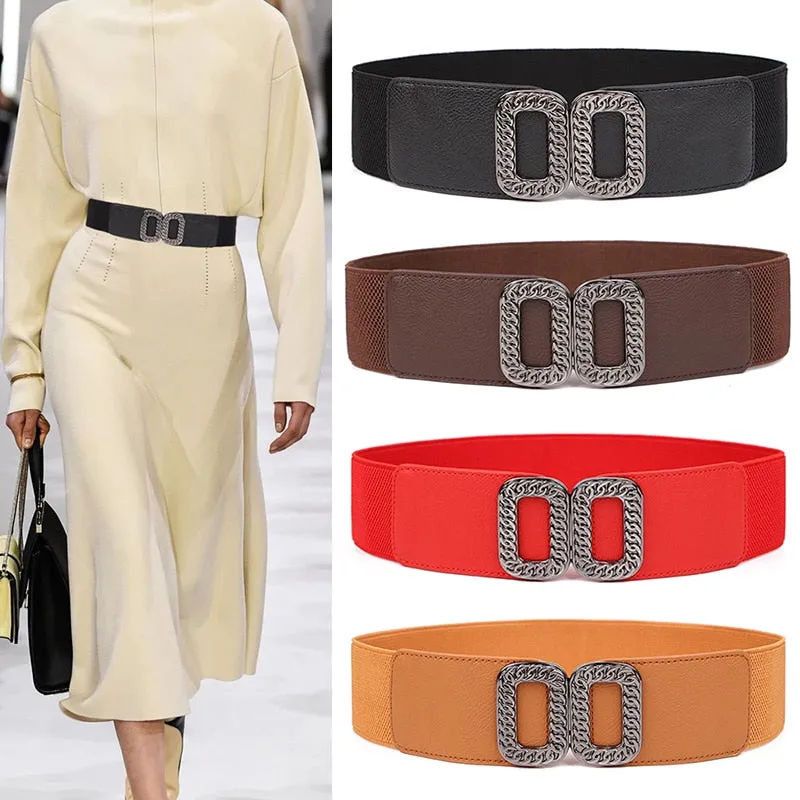 Alloy Buckle Wide Waist Belt