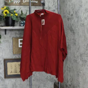 Anne Klein Womens Ribbed Trim Tunic Poncho Sweater 23000008 Titan Red L/XL