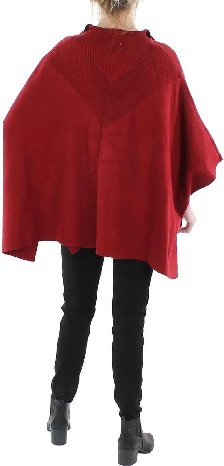 Anne Klein Womens Ribbed Trim Tunic Poncho Sweater 23000008 Titan Red L/XL