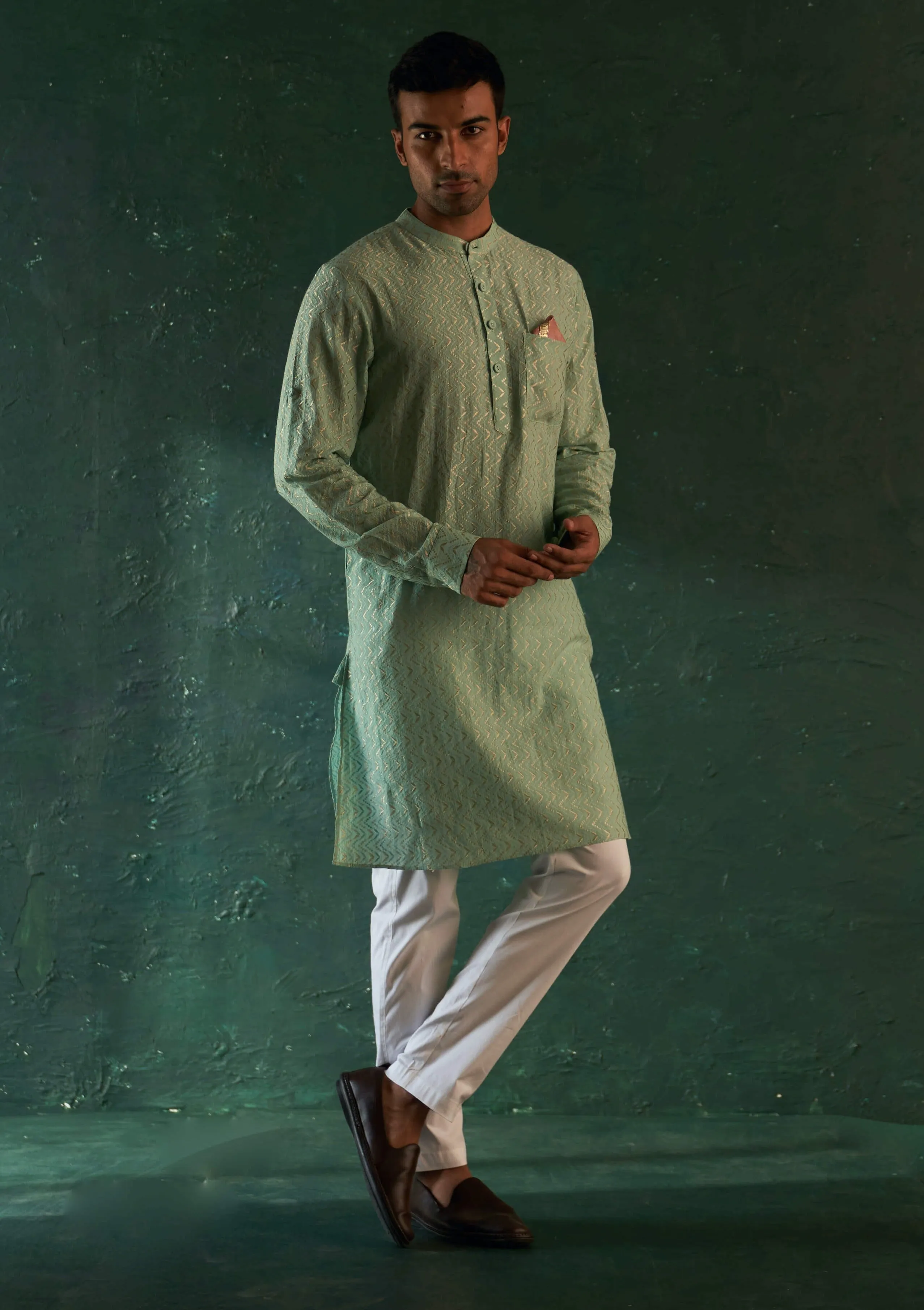 Aqua green straight kurta and pants