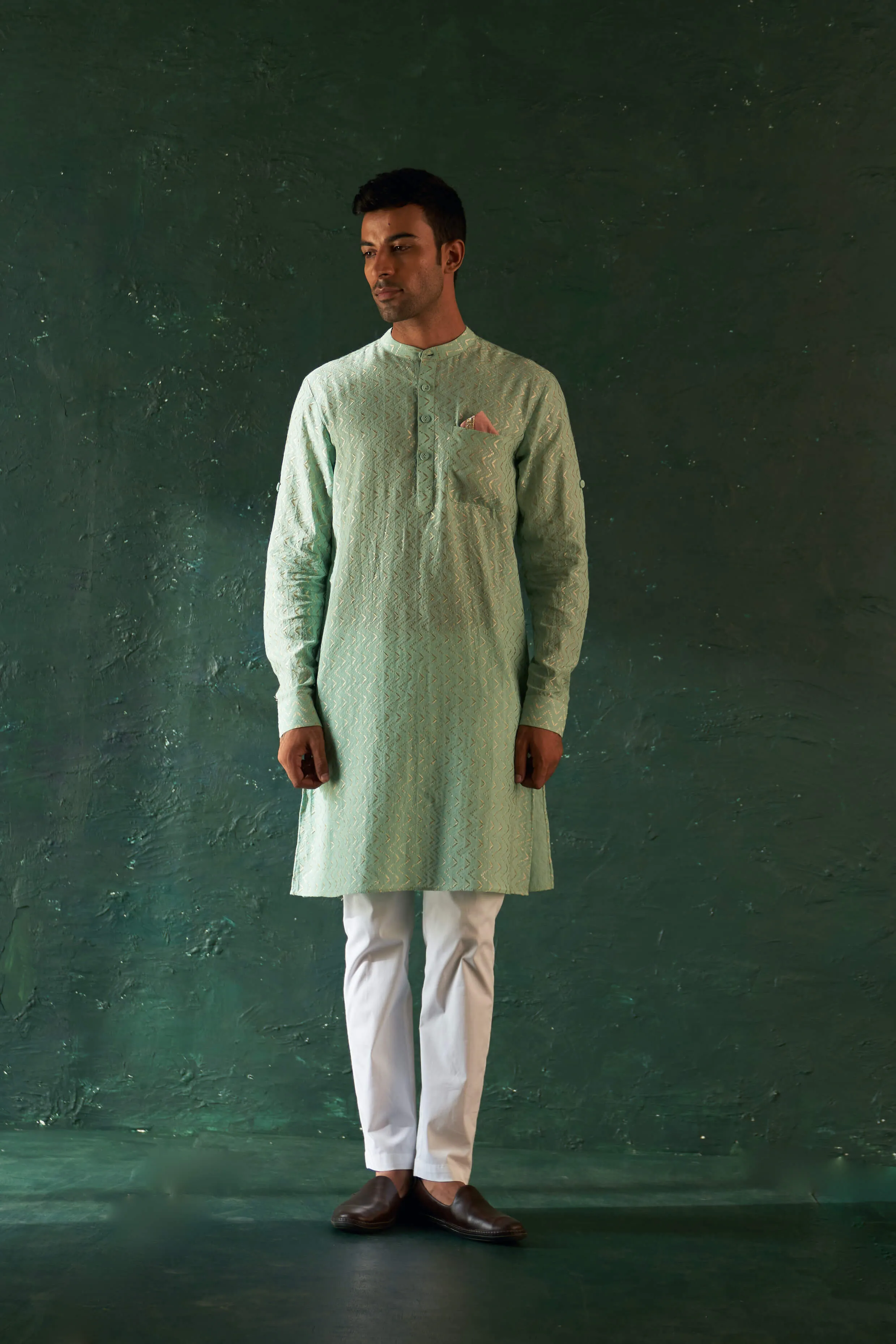 Aqua green straight kurta and pants