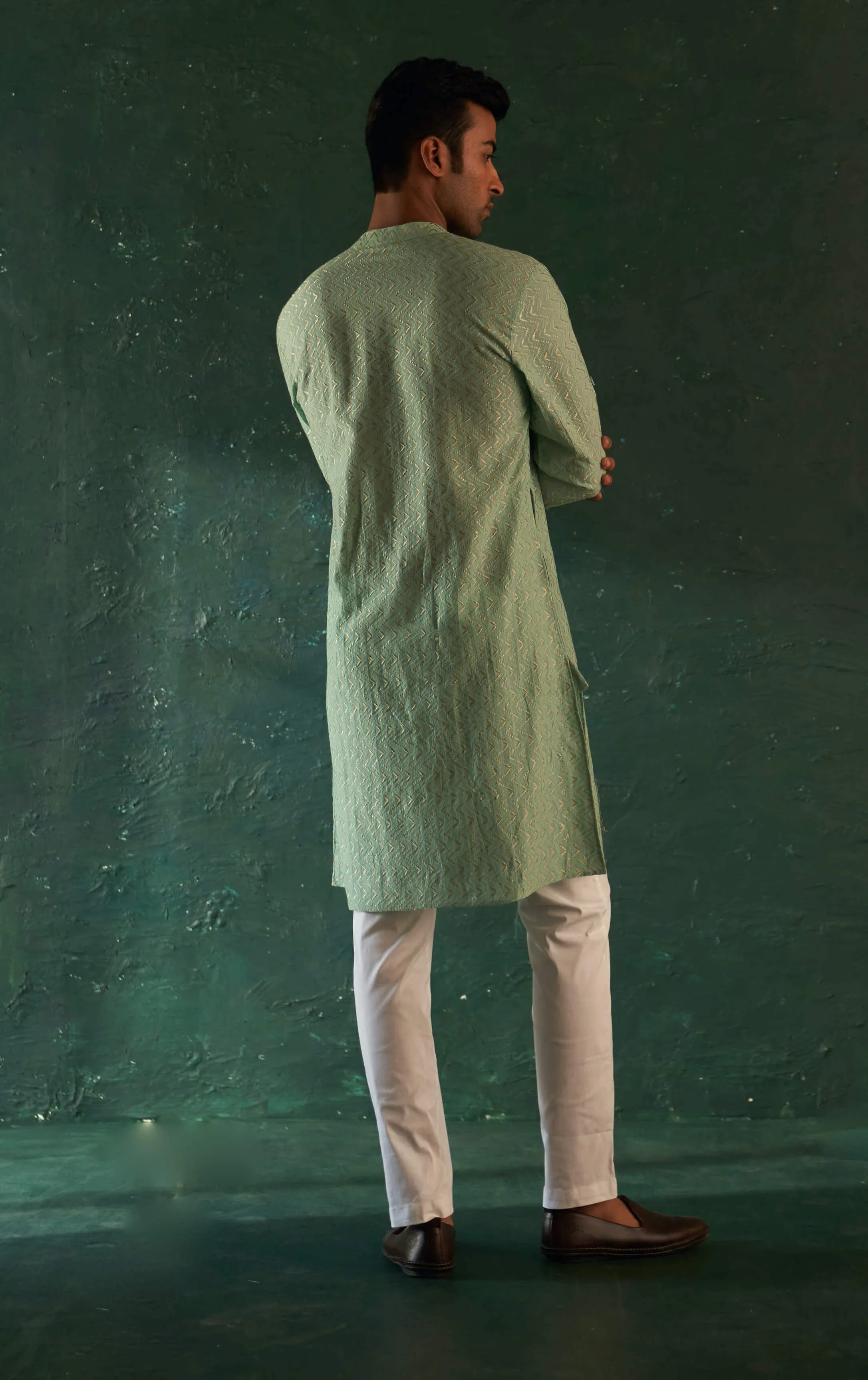 Aqua green straight kurta and pants