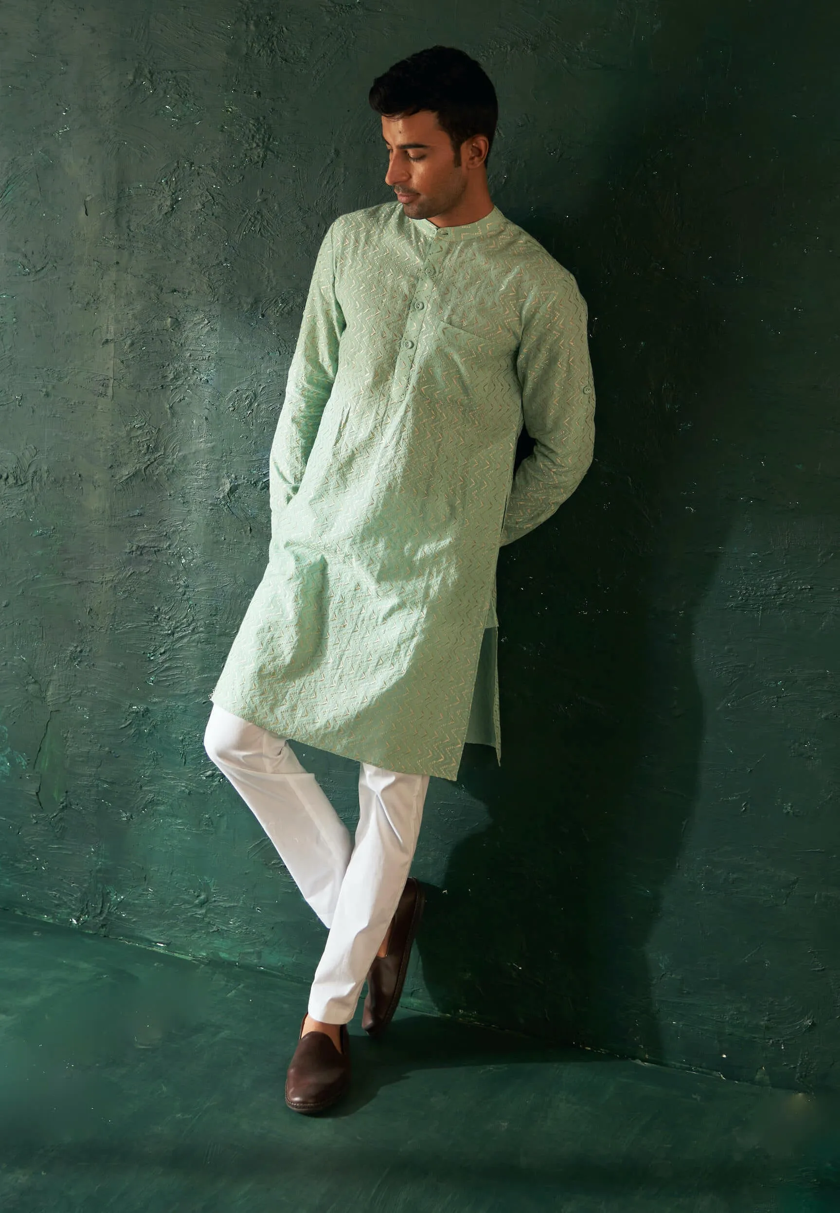 Aqua green straight kurta and pants