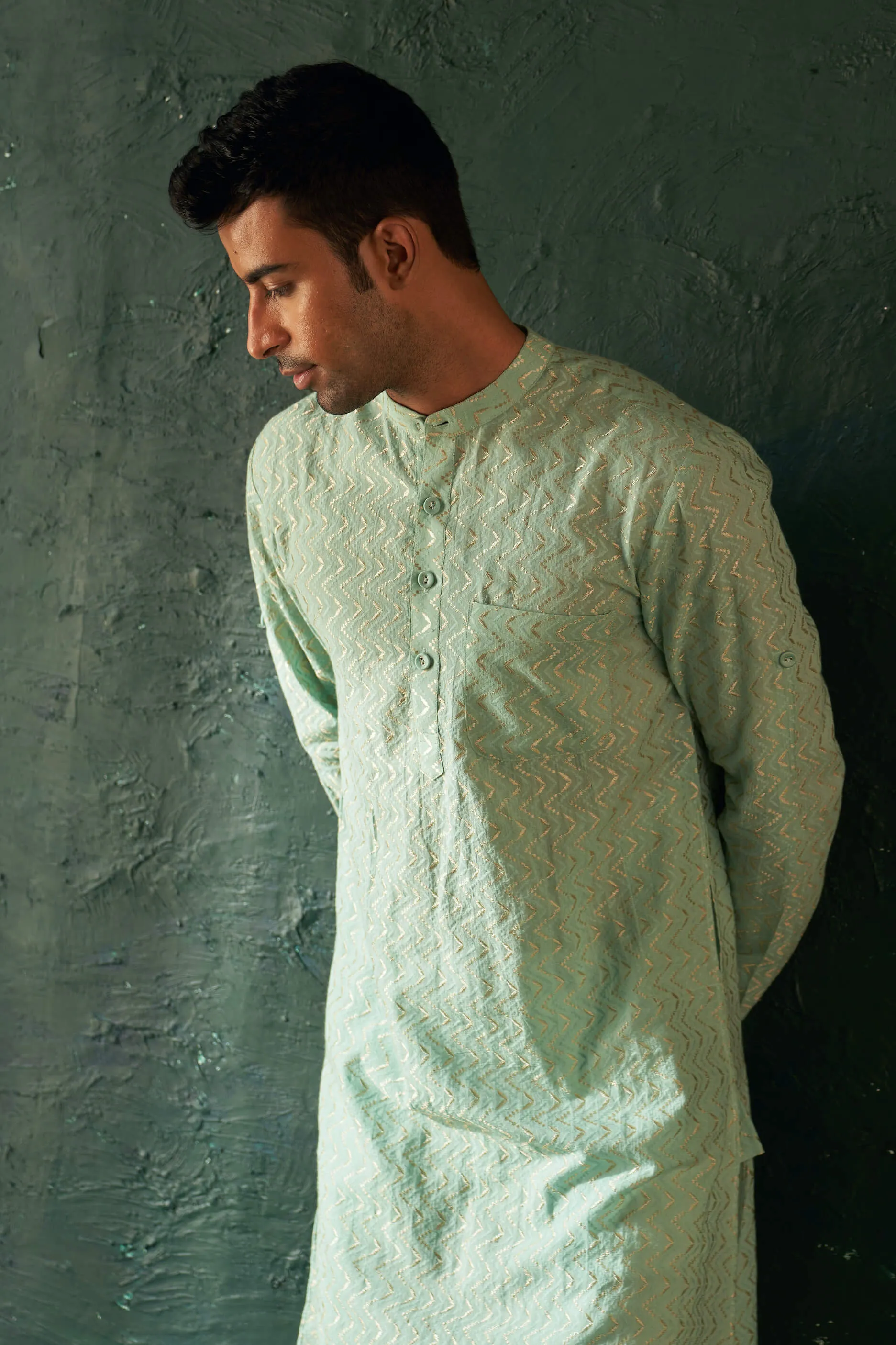 Aqua green straight kurta and pants
