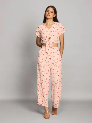 Baby Pink Floral Print Straight Palazzo