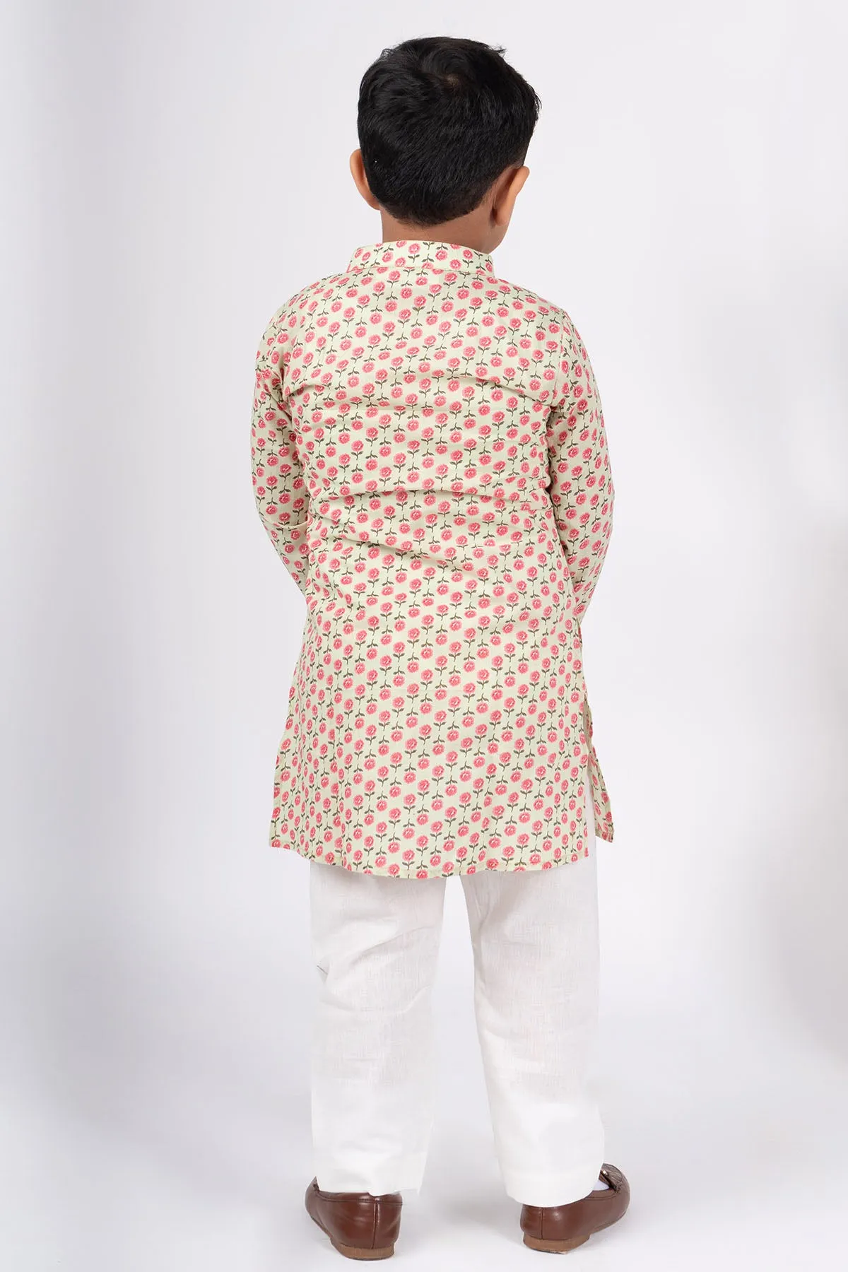Beige Cotton Print Kurta Set