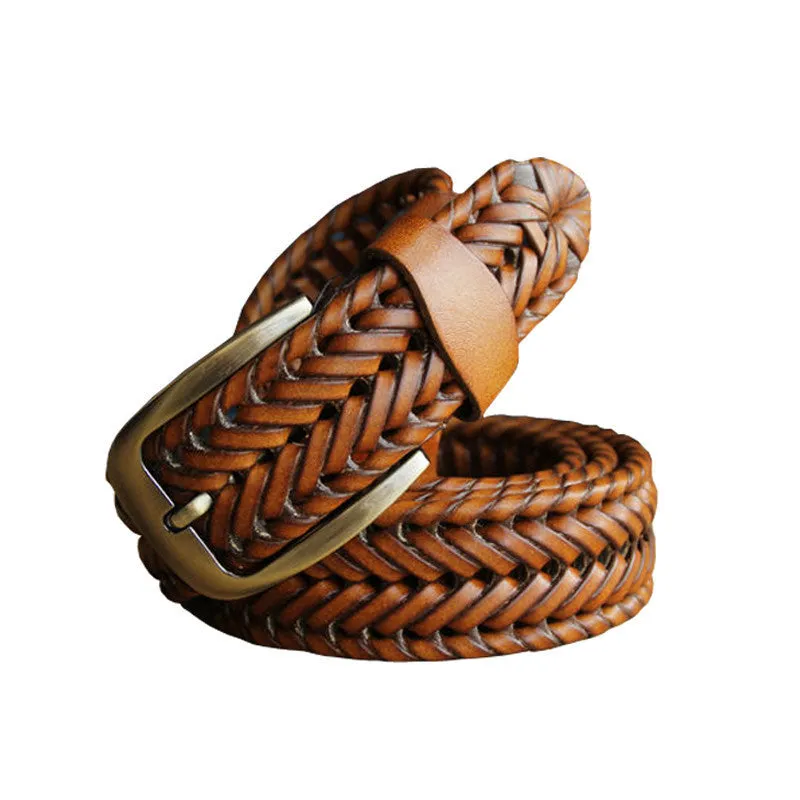 Belt Man Fashion Mens belts luxury genuine leather Brown braided Cow skin straps men Jeans Wide girdle Male 3 colors