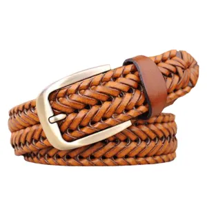 Belt Man Fashion Mens belts luxury genuine leather Brown braided Cow skin straps men Jeans Wide girdle Male 3 colors