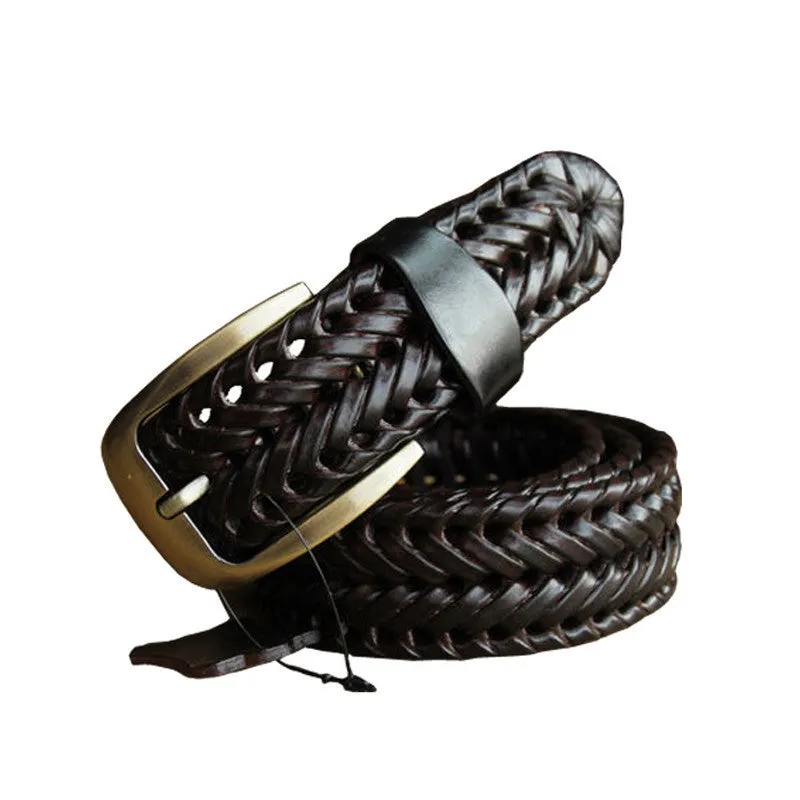 Belt Man Fashion Mens belts luxury genuine leather Brown braided Cow skin straps men Jeans Wide girdle Male 3 colors