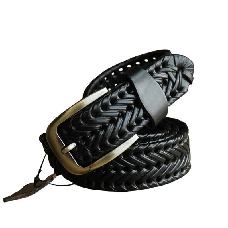 Belt Man Fashion Mens belts luxury genuine leather Brown braided Cow skin straps men Jeans Wide girdle Male 3 colors