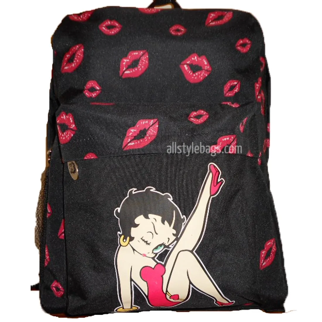 Betty Boop black canvas Bag Backpack School face heart book Pockets sport