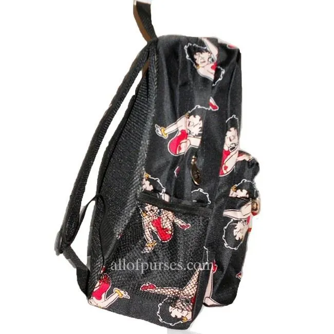 Betty Boop black canvas Bag Backpack School face heart book Pockets sport