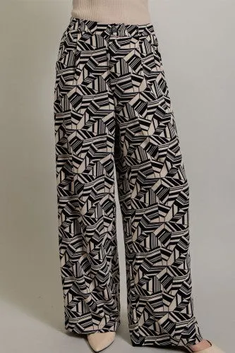 Black Abstract Printed Pocket Pant