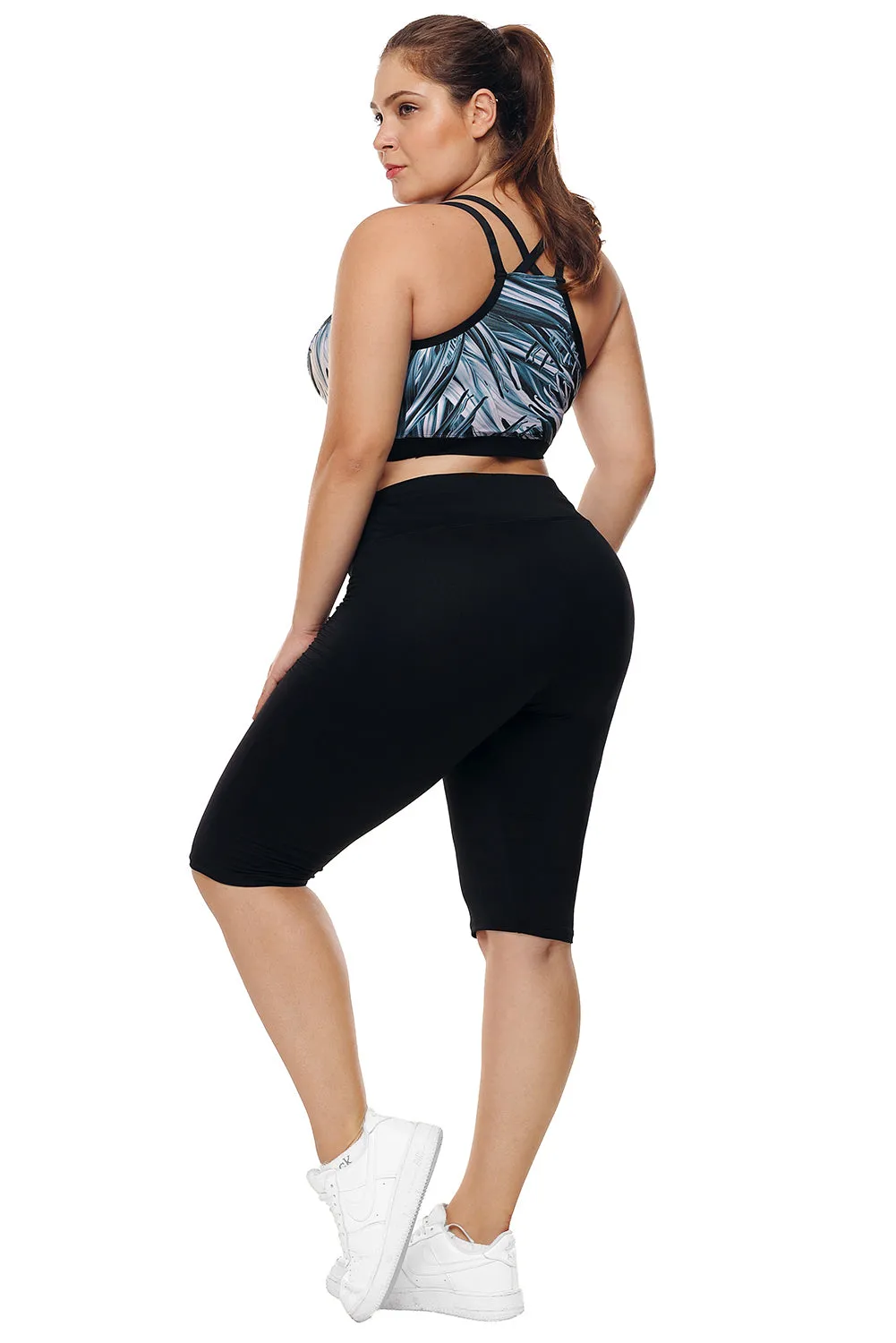 Black Knee Length Plus Size Sports Pants