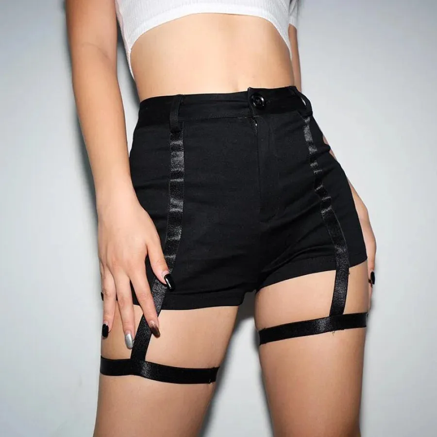 Black Line Layout Reverse T Circle Summer Cool Hot Ponte Shorts J40784