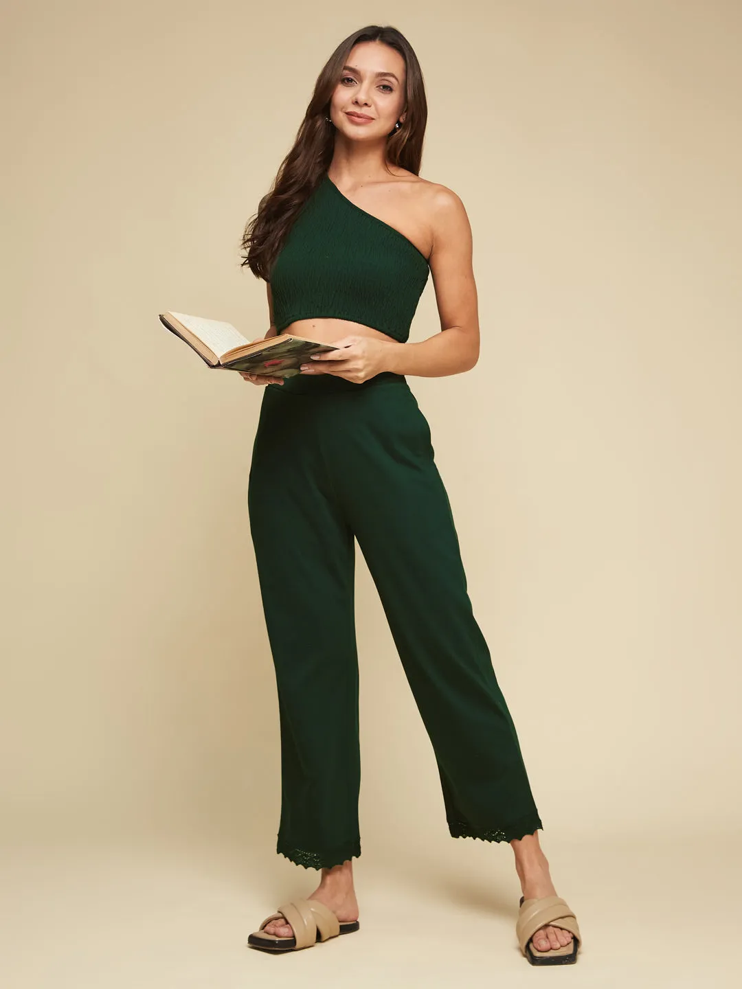BLISSFUL LOUNGE LACE PANTS- GREEN