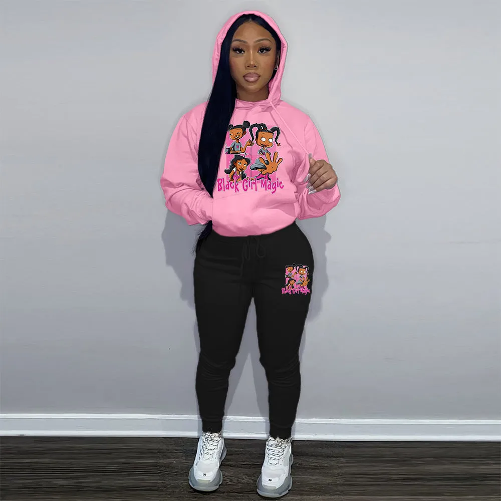 Bold Graphic Hoodie and Jogger Sweatpants Two-Piece Set for Effortless Style