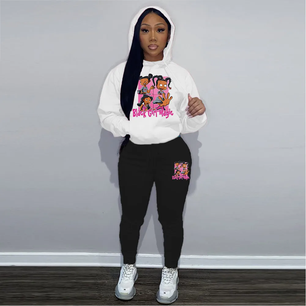 Bold Graphic Hoodie and Jogger Sweatpants Two-Piece Set for Effortless Style