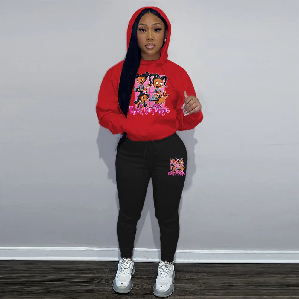 Bold Graphic Hoodie and Jogger Sweatpants Two-Piece Set for Effortless Style