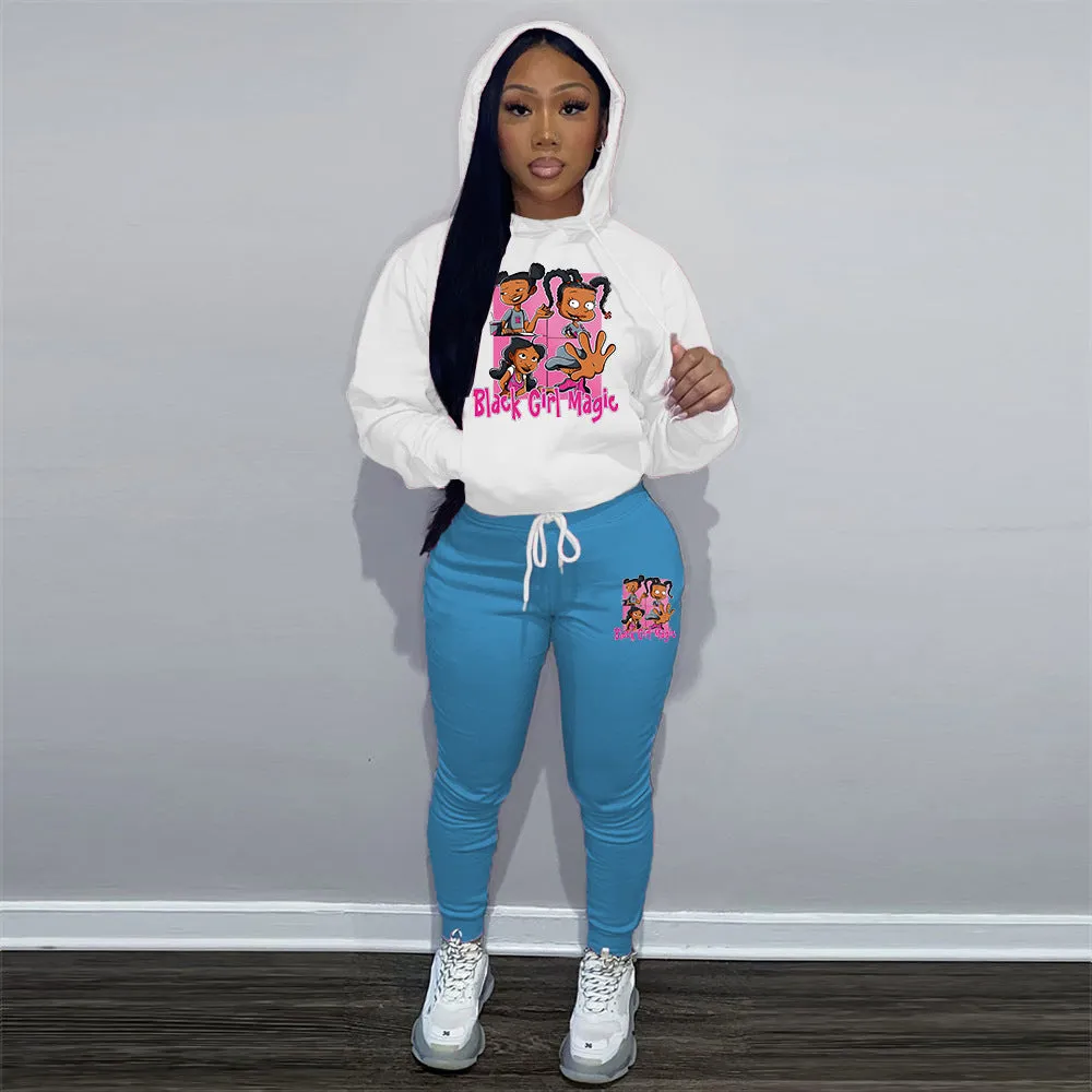 Bold Graphic Hoodie and Jogger Sweatpants Two-Piece Set for Effortless Style