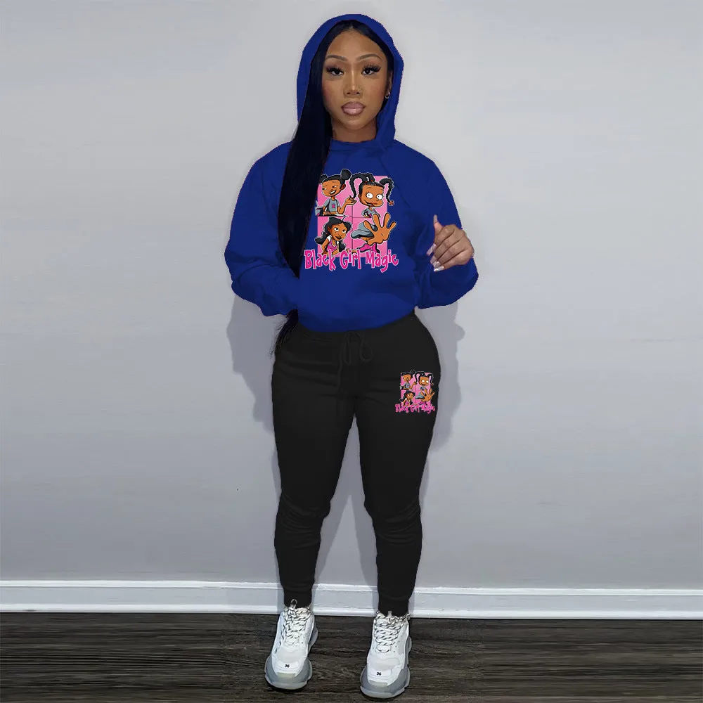 Bold Graphic Hoodie and Jogger Sweatpants Two-Piece Set for Effortless Style