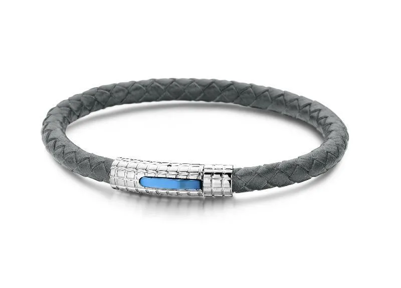 Bracelet Leather Grey & Stainless Steel - 7FB-0008