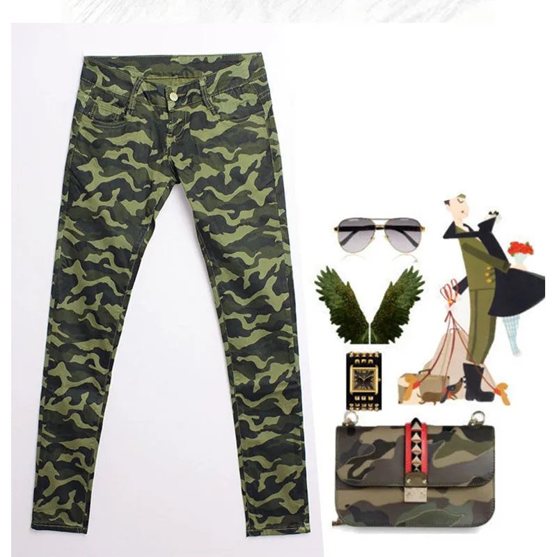 Camo Print Skinny Women Jeans Femme Camouflage Cropped Pencil Legging Pants Trousers Military Capris Army Pant