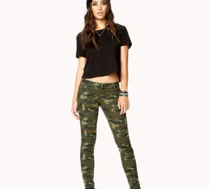 Camo Print Skinny Women Jeans Femme Camouflage Cropped Pencil Legging Pants Trousers Military Capris Army Pant