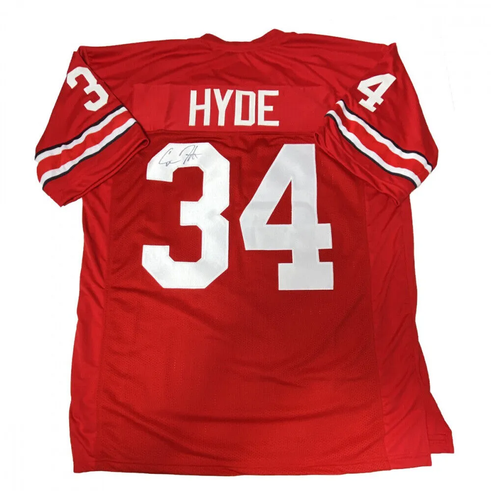 Carlos Hyde Signed Ohio State Buckeyes Home Jersey (S.C. COA) 49ers Running Back