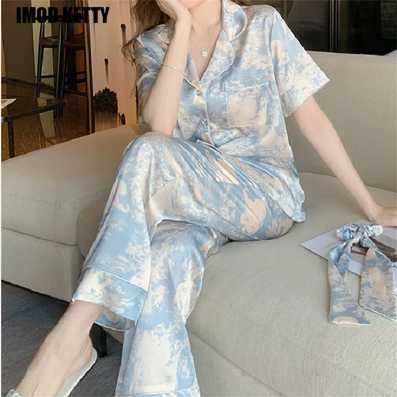 Casual Loose Top  Pajamas Set Short Sleeve Pajama Top & Pant for Women
