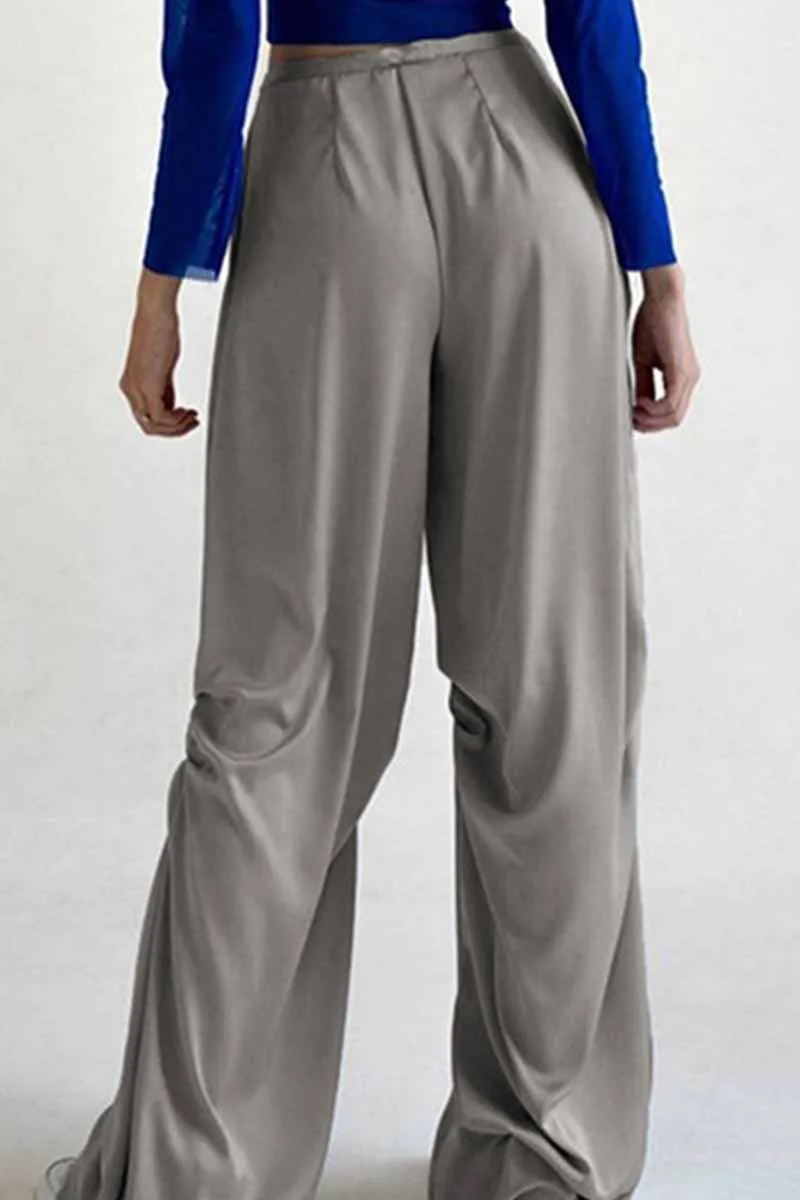 Casual Solid Fold Loose Wide Leg Bottoms