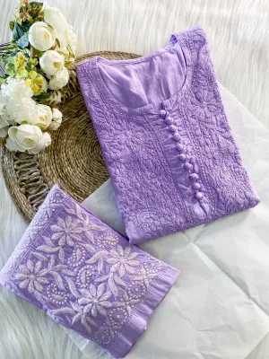 Chikankari cotton Kurti With Pant in Pastel Purple