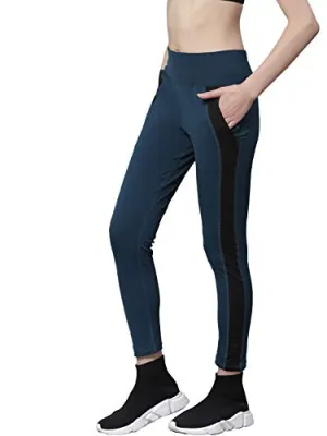 CHKOKKO Women Yoga Track Pants Stretchable Sports Tights Indigo M