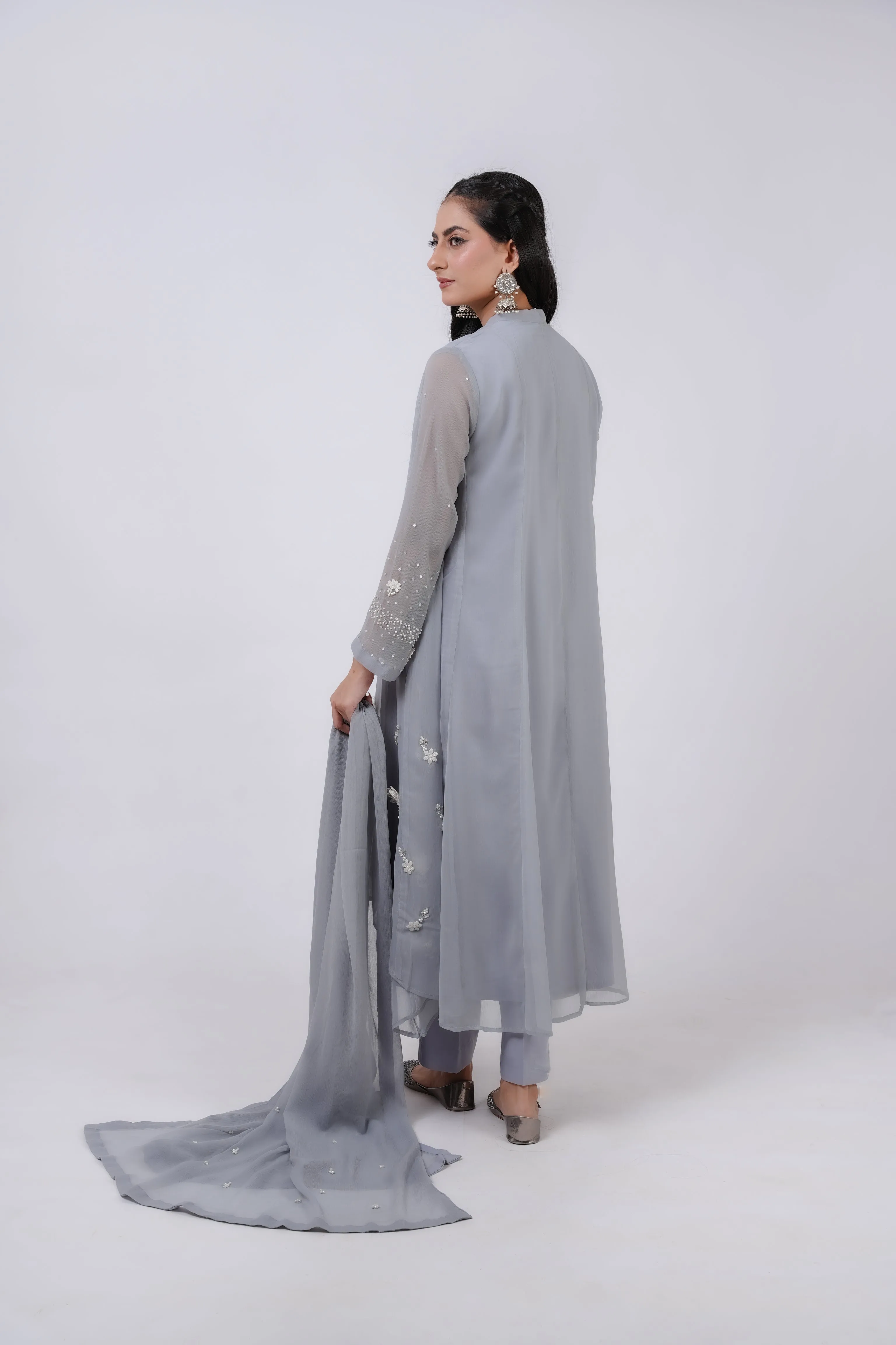 Classic Ash gre Embroidered stitched 3-piece