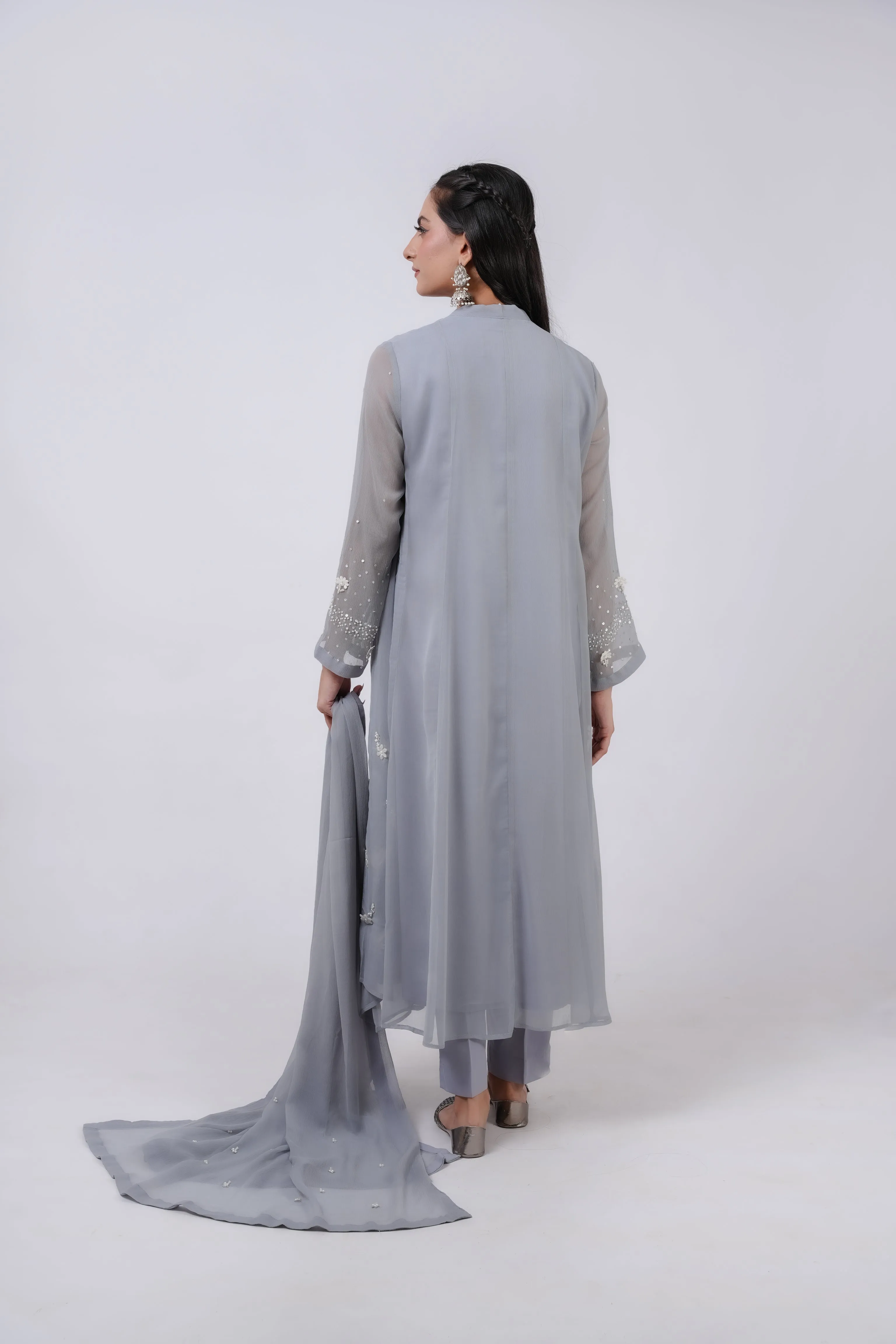Classic Ash gre Embroidered stitched 3-piece