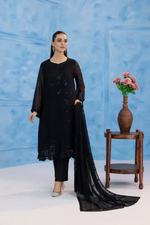 Classic Black Embroidered stitched 3-piece