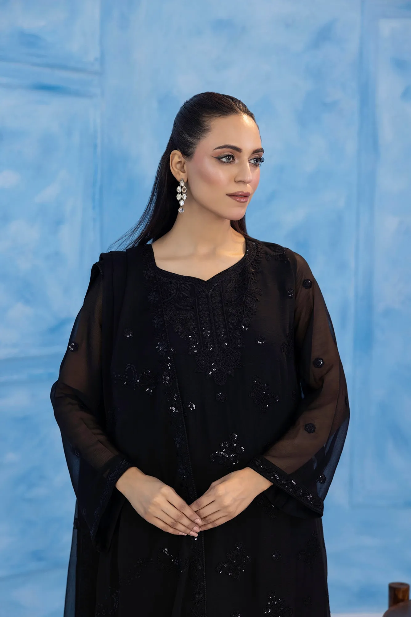 Classic Black Embroidered stitched 3-piece
