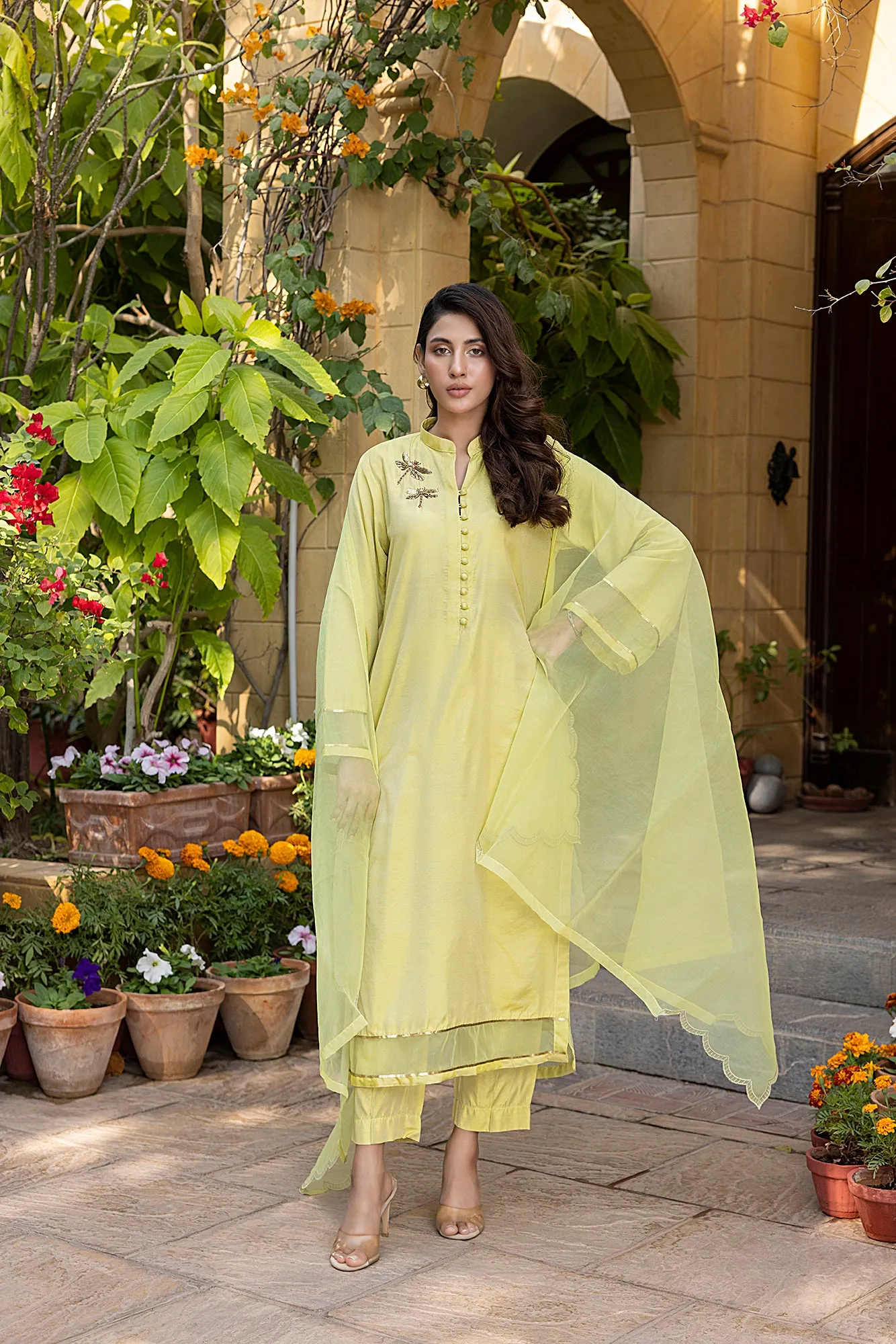 Classic Lemon Hand-Embroidered stitched 3-piece